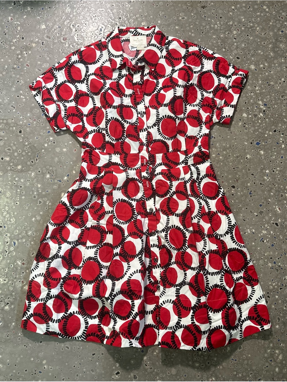 kate spade Red & White Circle-Print Shirt Dress - Picture 2 of 7